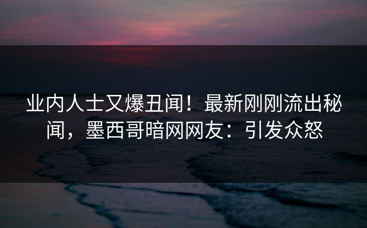 业内人士又爆丑闻！最新刚刚流出秘闻，墨西哥暗网网友：引发众怒